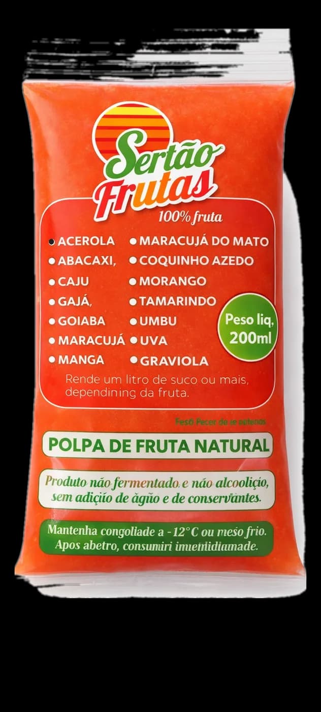 Embalagem da polpa de Acerola Sertão Frutas, 200ml — frente
