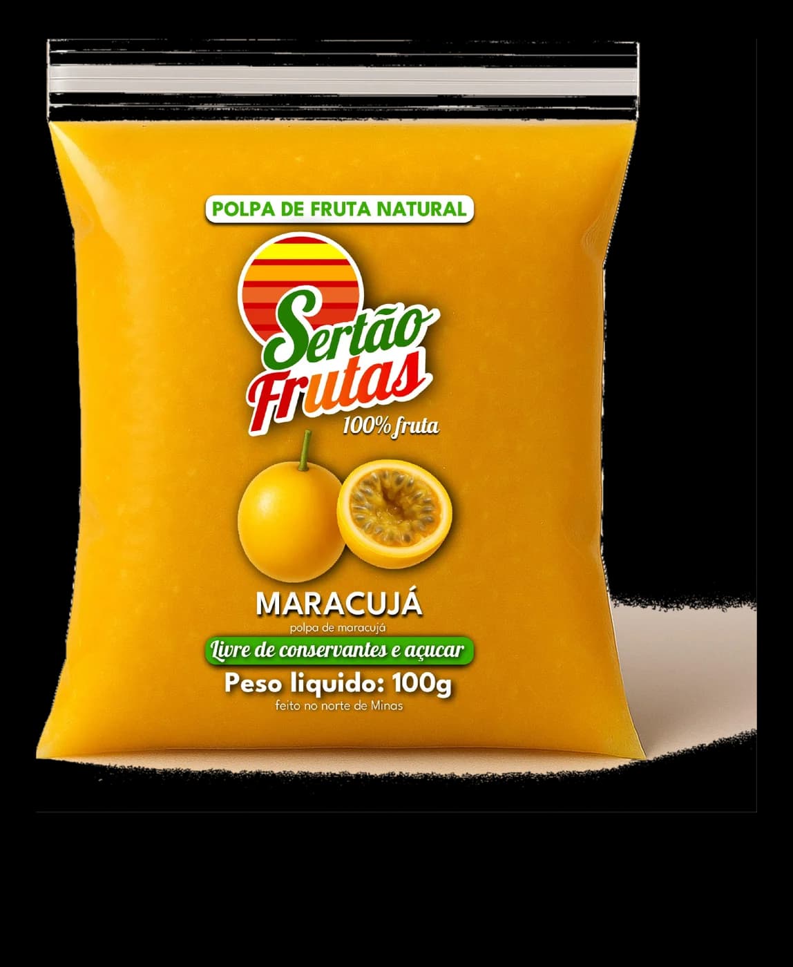 Embalagem da polpa de Maracujá Sertão Frutas, 100g