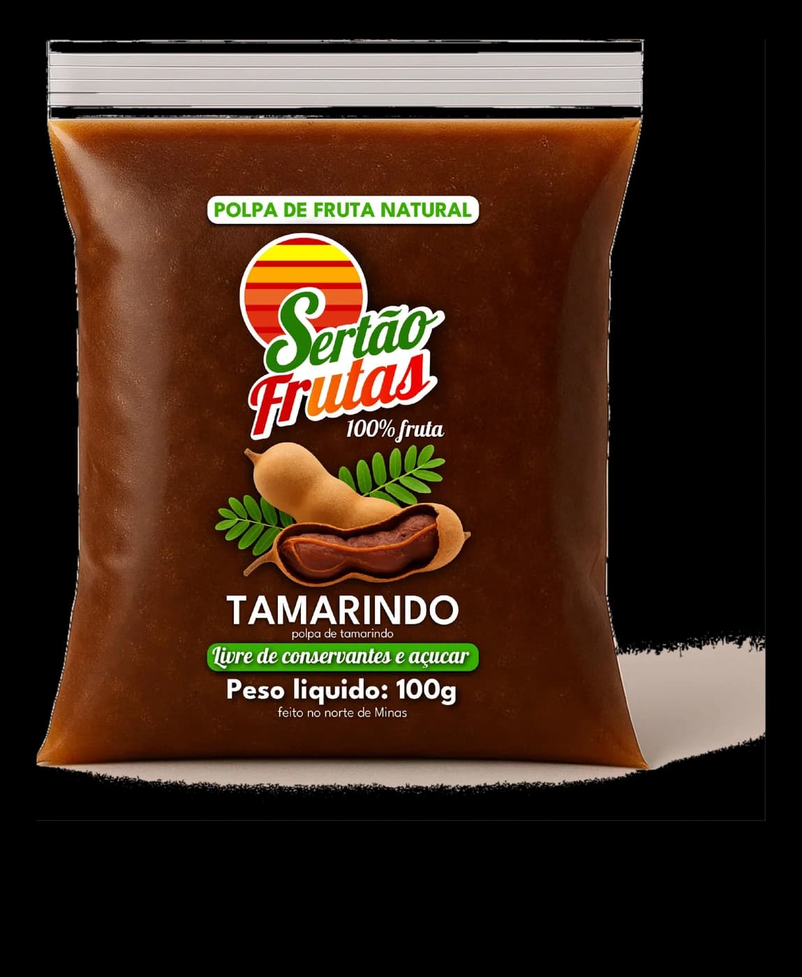 Embalagem da polpa de Tamarindo Sertão Frutas, 100g